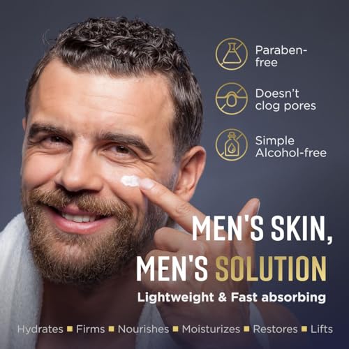 Mens Face Moisturizer Cream - Anti Aging & Wrinkle Face Cream - Mens Facial Moisturizer - Retinol, Collagen, Peptides, Shea Butter, Vitamins E & A - Facial Skin Care Eye Lotion - Day & Night ? 4 oz