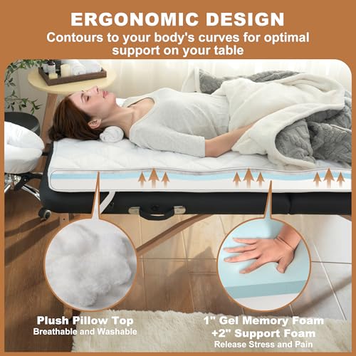 JINGFUD 73" White Lash Bed Topper Set with Gel Memory Foam & Face Rest Cover