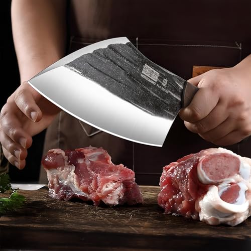 6-Inch Hand Forged Meat Cleaver Knife with Wooden Handle - Heavy Duty Butcher Chopper
