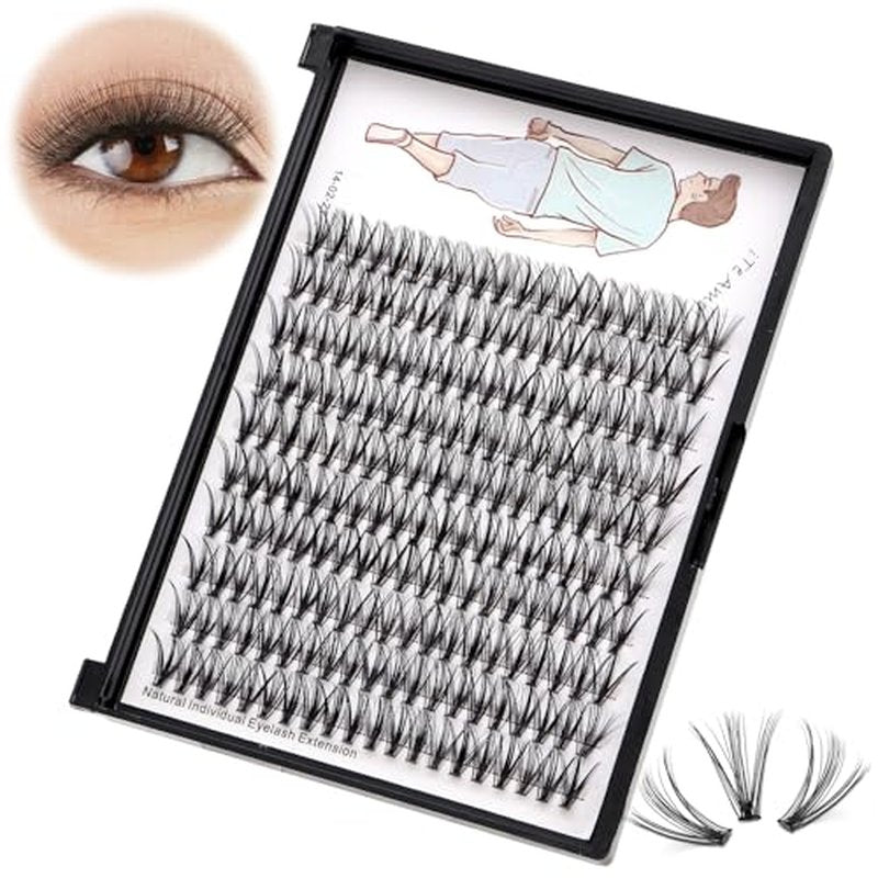 8-20mm Available 200Pcs Handmade Natural long 20Roots Black Soft Individual False Eyelashes Cross Makeup Cluster Eyelashes Thickness 0.07mm D Curl Eye Lashes Extensions (13mm)