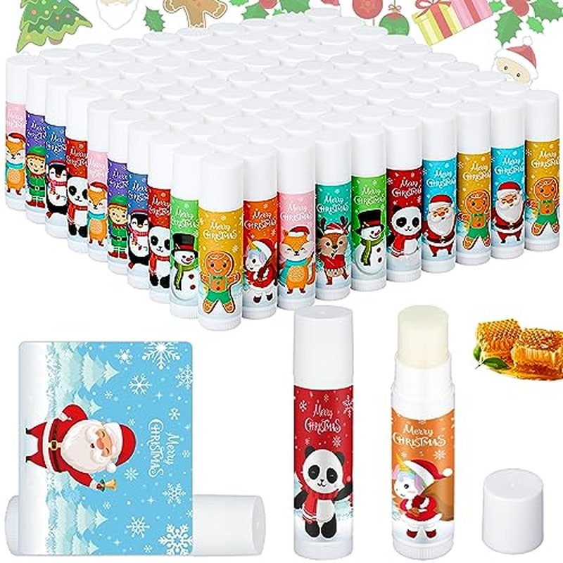 Dunzy 100 Pack Employee Appreciation Gifts Lip Balm Bulk Thank You Gifts for Women Employee Appreciation Gift for Women Men Coworkers Staff Teacher Nurse Adult Bridal Wedding Favors(Santa)