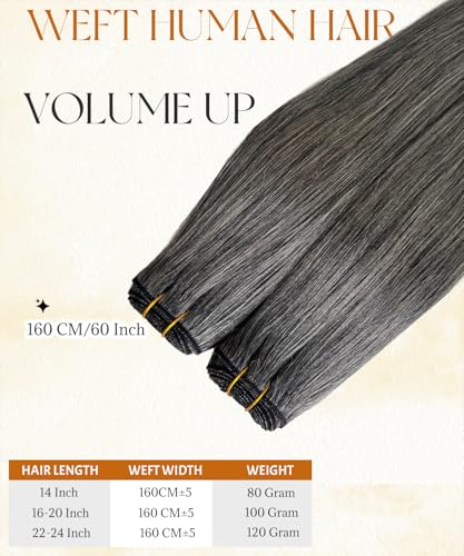 Salt & Pepper Sew-In Hair Extensions 14 Inch Human Hair Weft 80g - Variation #Salt Pepper-ST