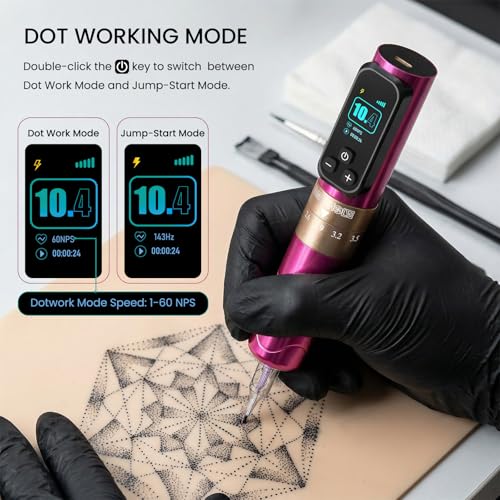 Wormhole Wireless Tattoo Gun Kit Pink & Black - Professional Rotary Pen for Art & Eyebrow Work