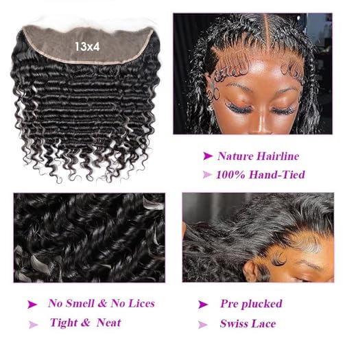 Black Deep Wave 13x4 HD Lace Frontal 12 Inch Human Hair, Pre Plucked, Natural Black
