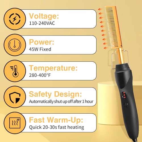 Hot Comb Hair Straightening Brush with Adjustable Temperature - 21Pcs Wig & Black Hair Styling Set