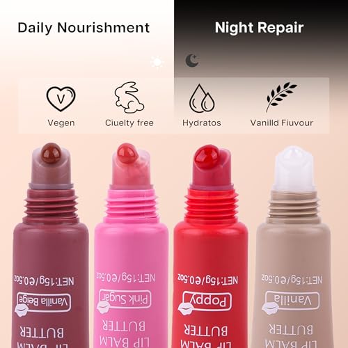 VRAIKO 2-in-1 Silky Lip Butter Balm & Lip Gloss, Hydration with Shea & Olive Oil Blend, Non-Sticky Moisture for Chapped Lips, Natural Ingredients (Vanilla)