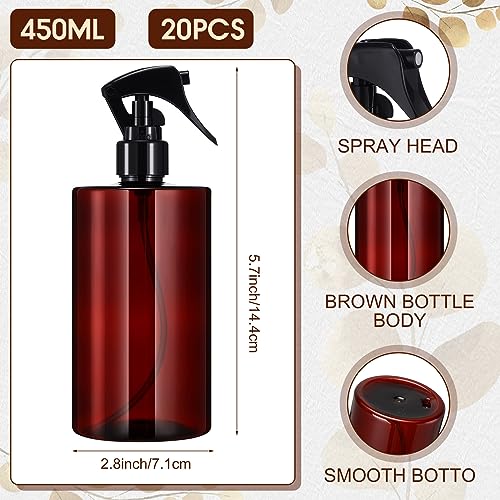 20 Pack 16oz Amber Spray Bottles with Trigger - Refillable Plastic for Home & Beauty