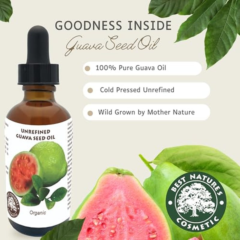 Best Nature's Cosmetics Organic Guava Seed Oil cold pressed for Skin & Hair ? Vitamin C Rich, Antioxidant-Rich Hydrating Oil for Glowing Skin & Frizz-Free Hair 1 oz / 30ml
