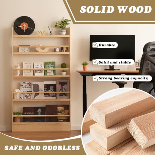 Wood 5-Tier Behind The Door Bookshelf - Natural Finish, Farmhouse Style