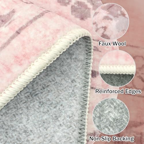 nesrt Pink 8x10ft Boho Area Rug - Washable Non-Slip Indoor Carpet for Living Room & Bedroom