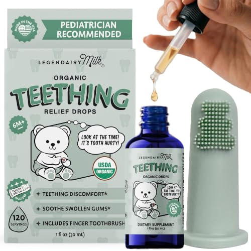 Organic Baby Teething Drops with Toothbrush - Herbal Soothing Relief for Gums