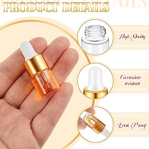 Mini Glass Oil Dropper Bottles Set - 2ml Champagne Gold, Pack of 100