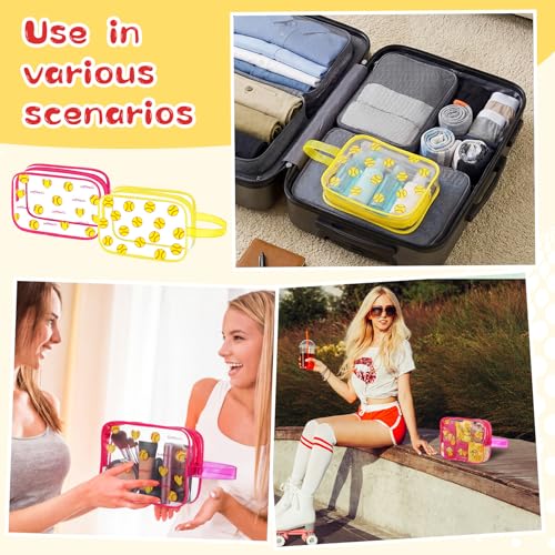 24 Pcs Softball Clear Makeup Bags with Zipper Bulk Sport Goodie Clear PVC Pouch Organizer Waterproof Travel Case for Woman Team Gifts Birthday Decorations Supplies