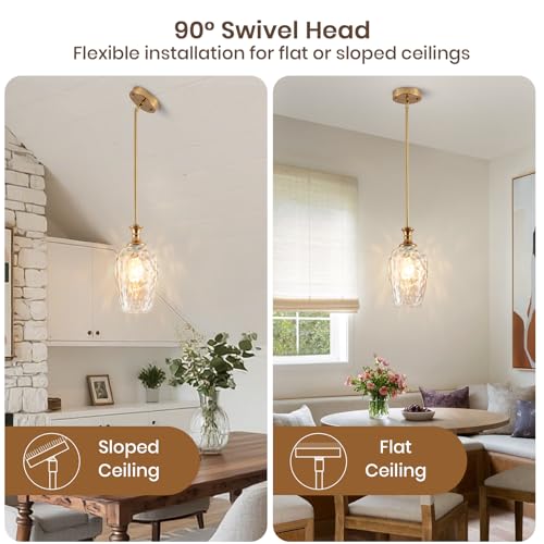 Gold Pendant Lights Set - Adjustable Kitchen Island Fixtures with Glass Shade - 2 Pack BN1929