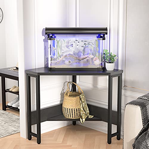 Black Corner Desk with Outlets and USB Ports - Small Space Triangle Table with Storage
