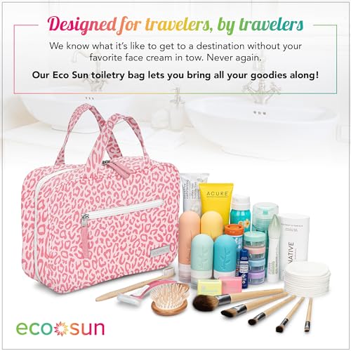 Water-Resistant Travel Toiletry Bag with Hanging Hook - Large Capacity, Pink Leopard