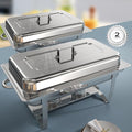 Tatakoii 2 Pack Stainless Steel Chafing Dishes for Buffet - Mirror Polished, Food Warmers & Servers with Rolled Edge Safety 9QT Set