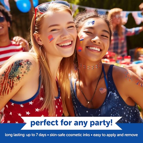 Fourth of July - America Temporary Tattoos, American Flag Arm Sleeve Tattoos & Freckle Tattoos, Red White and Blue Arm Stickers, 4th of July, USA Party Favors (Fourth of July 95pk)