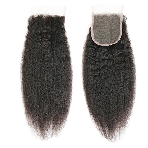 12 Inch Human Hair Lace Closure 4x4 Kinky Straight Natural Color Free Part