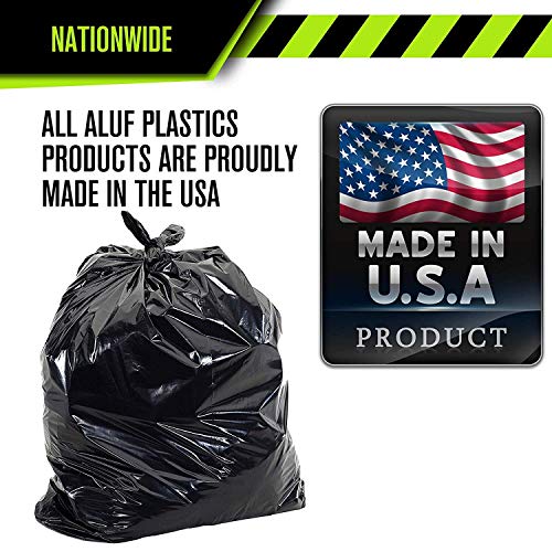 Aluf Plastics Heavy Duty 55-Gallon Black Garbage Bags Pack of 100 - 2 Mil Thick Contractor Waste Liners