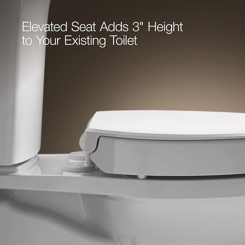 Kohler Hyten Elevated Quiet-Close Round Toilet Seat, 3-Inch Height, White, Pack of 2