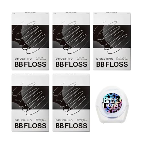 Brushmo BB Floss Expanding Black Mint Dental Floss 5 Pack 55 yd Each (165 ft total)