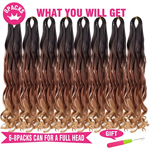 30 Inch French Curly Braiding Hair - 8 Packs Pre-Stretched Synthetic Crochet Extensions - Black/30/27# Variation