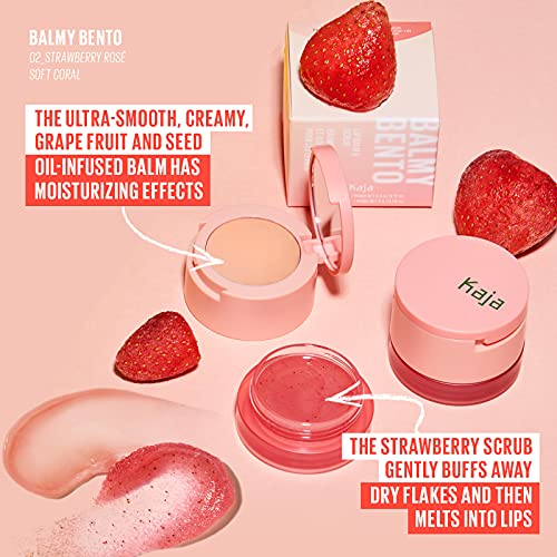KAJA Balmy Bento Duo - Strawberry Rosé Lip Balm Scrub, Coconut Oil