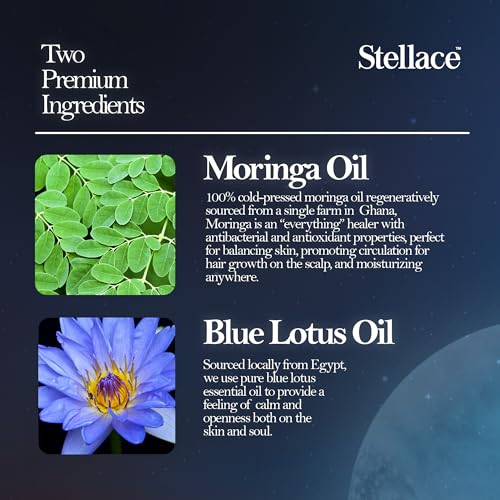Organic Egyptian Blue Lotus Moringa Oil - 60ml - 100% Pure & Natural Extract - Premium Therapeutic Grade For Face, Body and Hair Oil - Relaxation & Advanced Skin Care