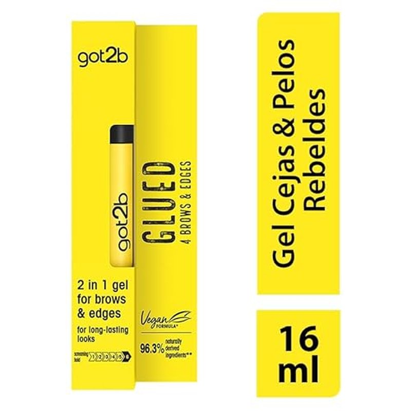got2b Glued for Brows & Edges 2 in 1 Wand Eyebrow Gel, 72hr Hold, No White Residue or Stickness, Vegan, Silicone Free, Alcohol Free, 16 ml