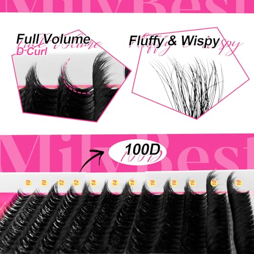 MilyBest Lash Clusters Kit Wispy, 10-18mm Fluffy Volume 100D Eyelash Clusters D Curl - Reusable DIY Lash Extension Kit for Beginners, Thick Cluster Eyelash Extensions with Bond and Seal Tweezers