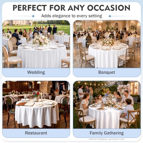 White Round Tablecloth 120 Inch Pack of 10 Washable Stain-Resistant Elegant Fabric