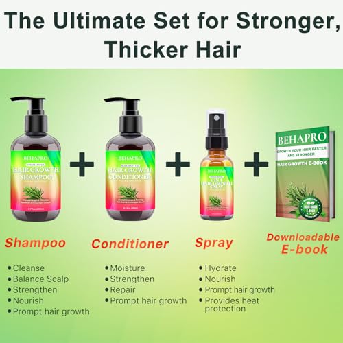 Hair Growth Shampoo and Conditioner Set w/Heat Protectant Spray,Rosemary Biotin Keratin Argan Oil Sulfate Free Routine Hair Growth Products for Thinning Hair & Hair Loss,Birthday Gifts for Women Men