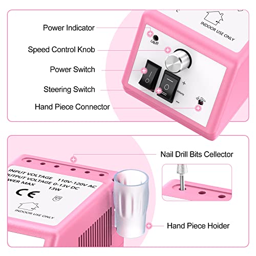 Professional 20000RPM Electric Nail Drill Pink - Manicure & Pedicure Tool