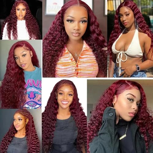 99J Burgundy Deep Wave Human Hair Bundles - 8, 10, 12 Inch, 3 Pack Variation #99j Bug DP (GL) - Unprocessed Brazilian Virgin Hair