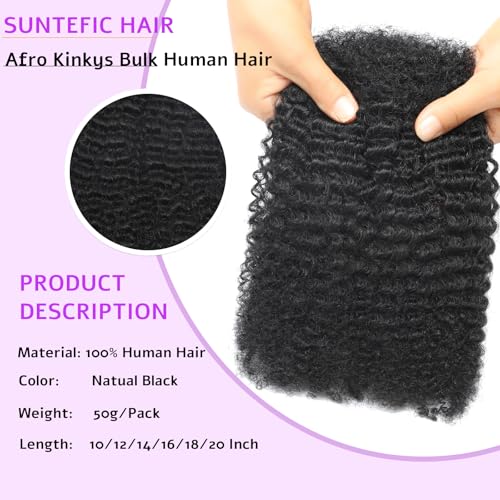 Suntefic Natural Black Afro Kinky Curly Human Hair Bundles 20 Inch for Braiding & Locs