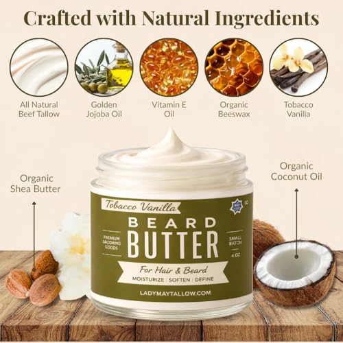 Tallow Man Tobacco Vanilla Beard + Body Butter | Men's Grooming | Grass-Fed Tallow | 9oz