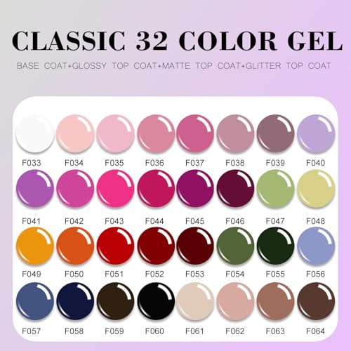 Vishine UV LED Nail Lamp Gel Polish Kit C002 — 32 Colors + Base & Top Coats, Includes Lamp, Tools