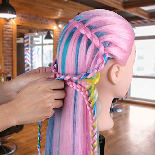 MYSWEETY 29 Inch Colorful Hair Mannequin Head Hairdressing Practice Training Doll Heads Cosmetology Hair Styling Mannequins Heads with Clamp + Practice Tools(PINK)