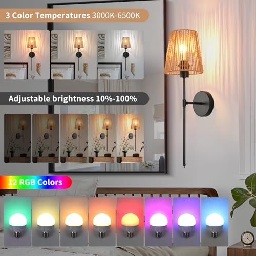 Black 24.4 Inch Battery Operated Wall Sconces Set of Two with Remote & Rechargeable Bulbs