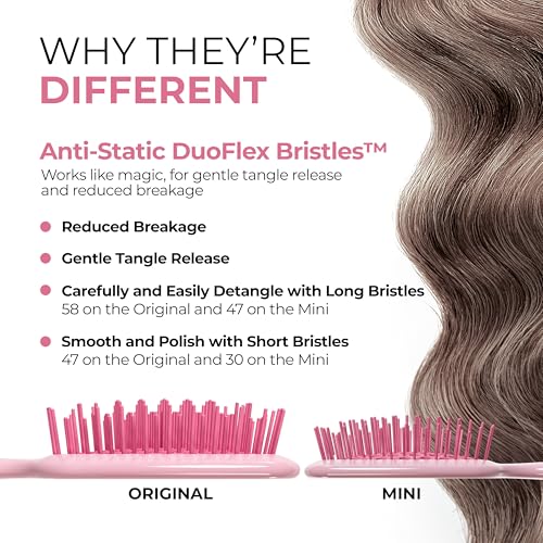 FHI Heat UNbrush and UNbrush Mini - Peony Light Pink Detangling Hairbrush Set