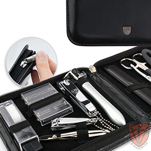 12-Piece Manicure Pedicure Nail Care Kit with Leather Case, German Quality
