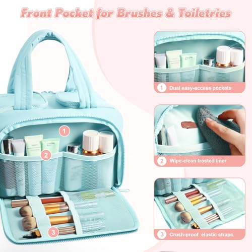 Travel Toiletry Bag: ?? Large Capacity, 4 Compartments, Wet/Dry Separation, Ultra-Soft Lightweight Fabric & Anti-Spill Design for Travel,Gym,Gift(11.8" L)? (Sea Salt Blue)