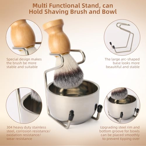 Badger Hair Shaving Brush with Wood Handle,Double Edge Safety Razor,Stainless Steel Shaving Stand and 3 Layers Shaving Bowl Perfect for Men Gift