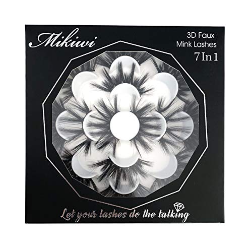 Mikiwi 25mm Faux Mink Lashes, 6D lashes, Faux Mink Eyelashes, Dramatic Lashes, 7 Pairs Fluffy Mink Lashes, 25 mm Lashes for Halloween Party