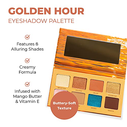 Beauty For Real Golden Hour Eyeshadow Palette - Eight Shades with Matte & Shimmer Finishes - Infused with Mango Butter & Vitamin E - Cruelty Free, Vegan