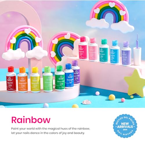 Beetles Rainbow Gel Liner Nail Art Set - 12 Neon Colors with Brush (Variation C - Multicolor 12-2)