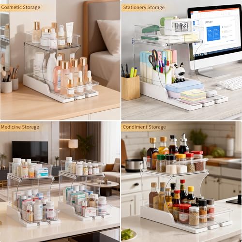 Attelite 2-Pack Rotating Makeup Organizer with 2 Large Drawers - White