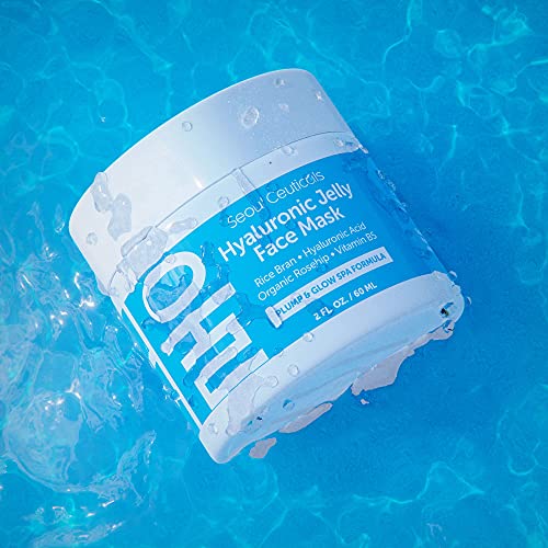SeoulCeuticals Korean Skin Care Hyaluronic Acid Jelly Face Mask ? Rice Bran + Vit B5 + Rosehip Anti Aging K Beauty Skincare for Plump Glowing Skin 2oz