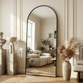Full Length Arched Floor Mirror with Stand - 71x28 Black, Shatterproof Glass